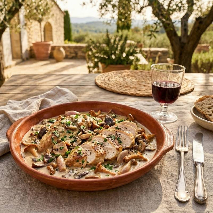 Suprêmes de volaille en crème de champignons des bois