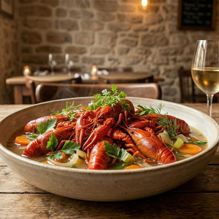 Écrevisses de rivière en nage parfumée aux herbes
