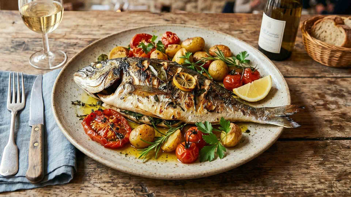 Dorade rôtie aux herbes et tomates confites