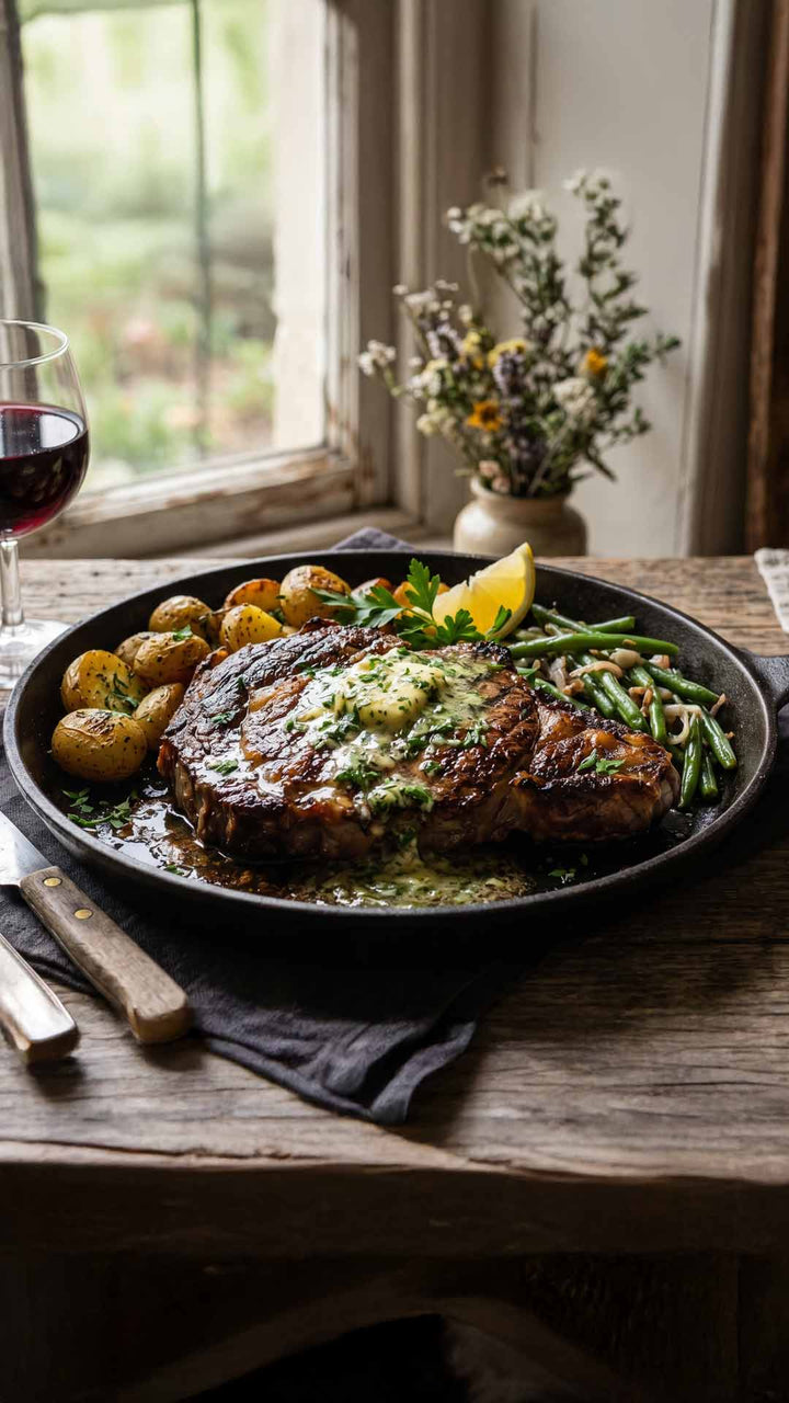 Entrecôte grillée au beurre maître d'hôtel
