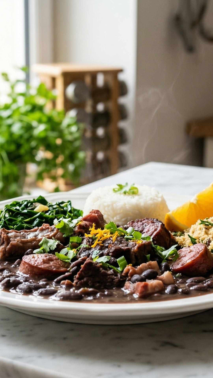 Feijoada traditionnelle aux haricots noirs et viandes fumées
