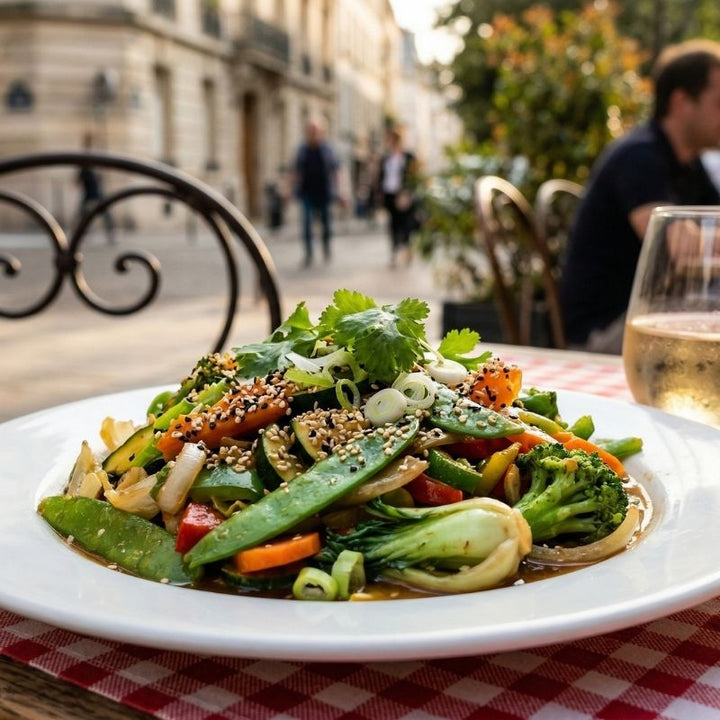 Wok de légumes croquants au sésame et sauce soja