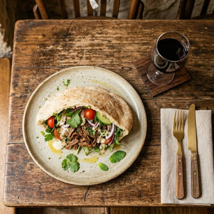 Pita garnie au bœuf épicé et crudités fraîches