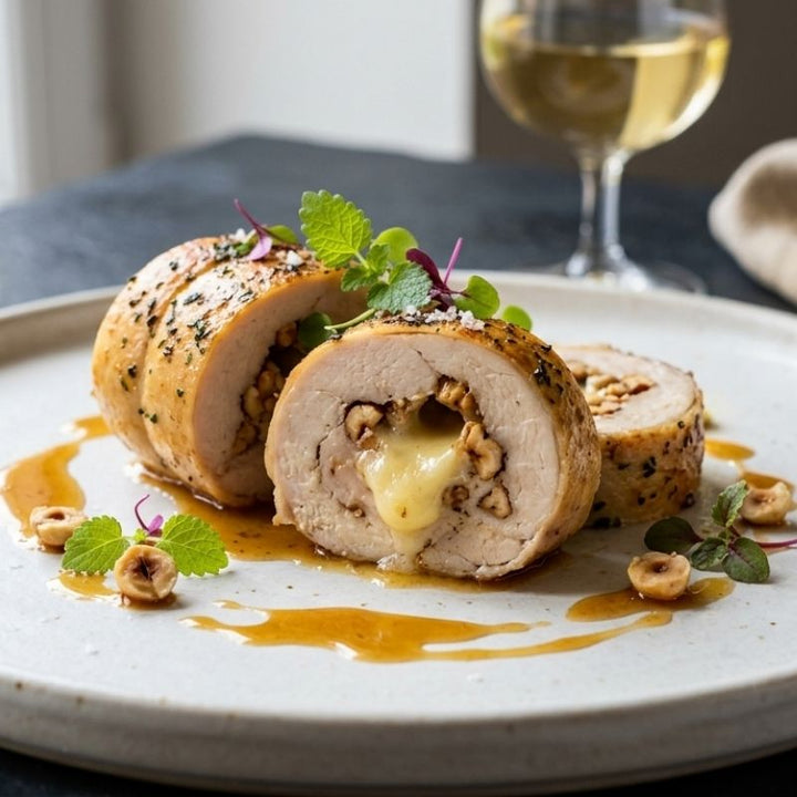Ballotine de volaille fermière au cœur de comté et noisettes