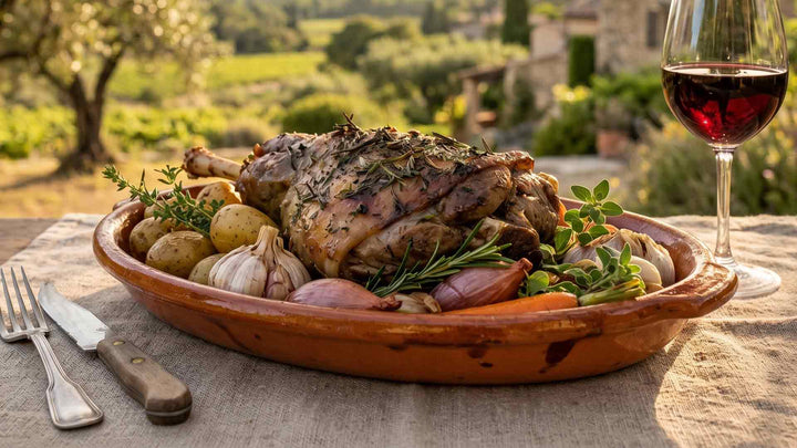 Gigot d'agneau confit aux herbes de garrigue