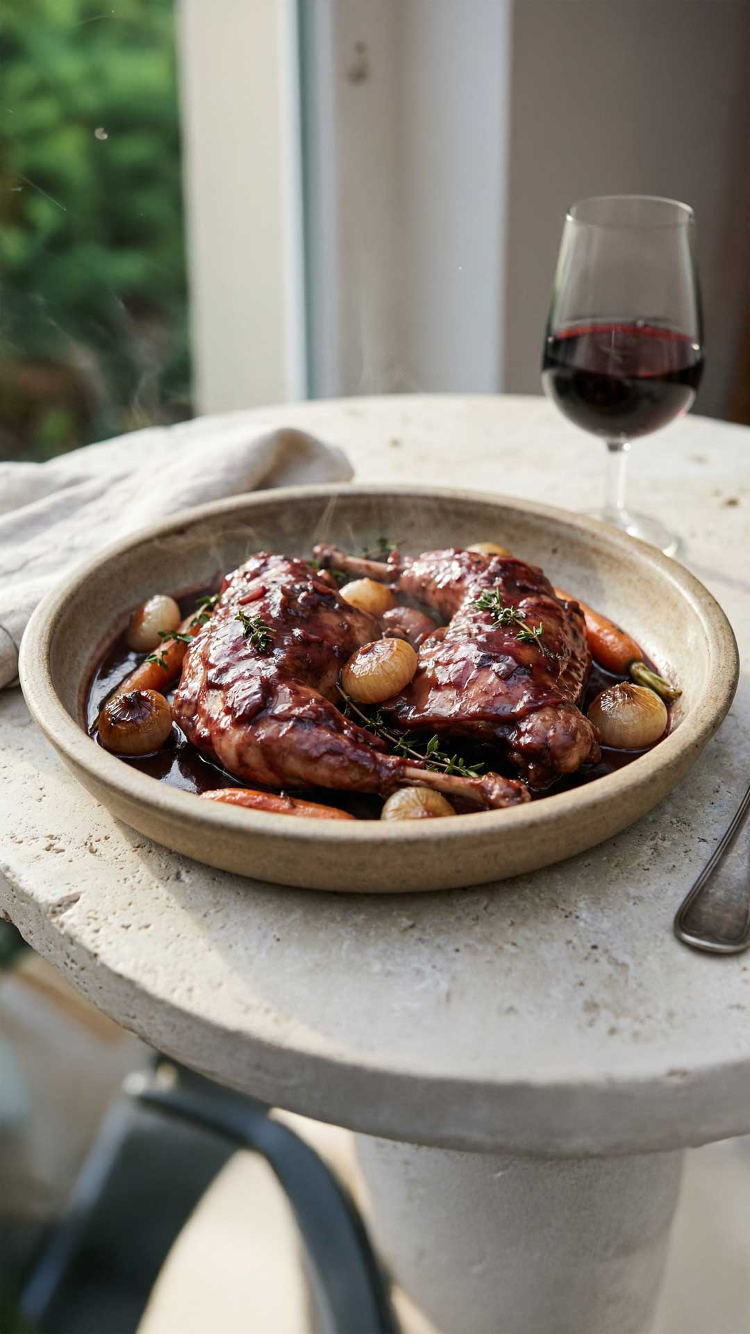 Lapin en cocotte au vin rouge mobile