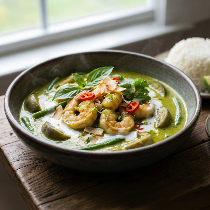Curry vert de crevettes au lait de coco