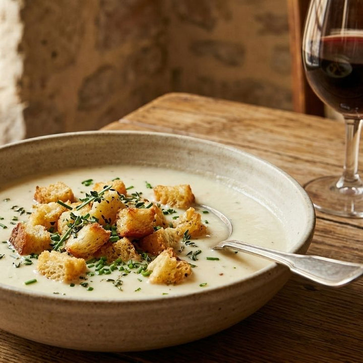 Soupe à l'ail doux et croûtons dorés