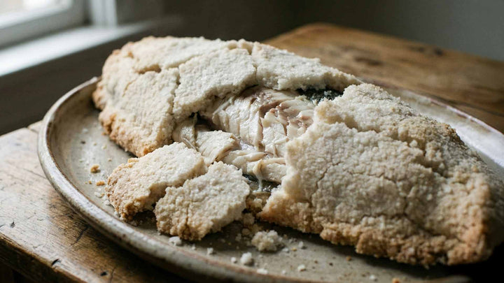 Loup en croûte de sel et fenouil rôti à l'anis