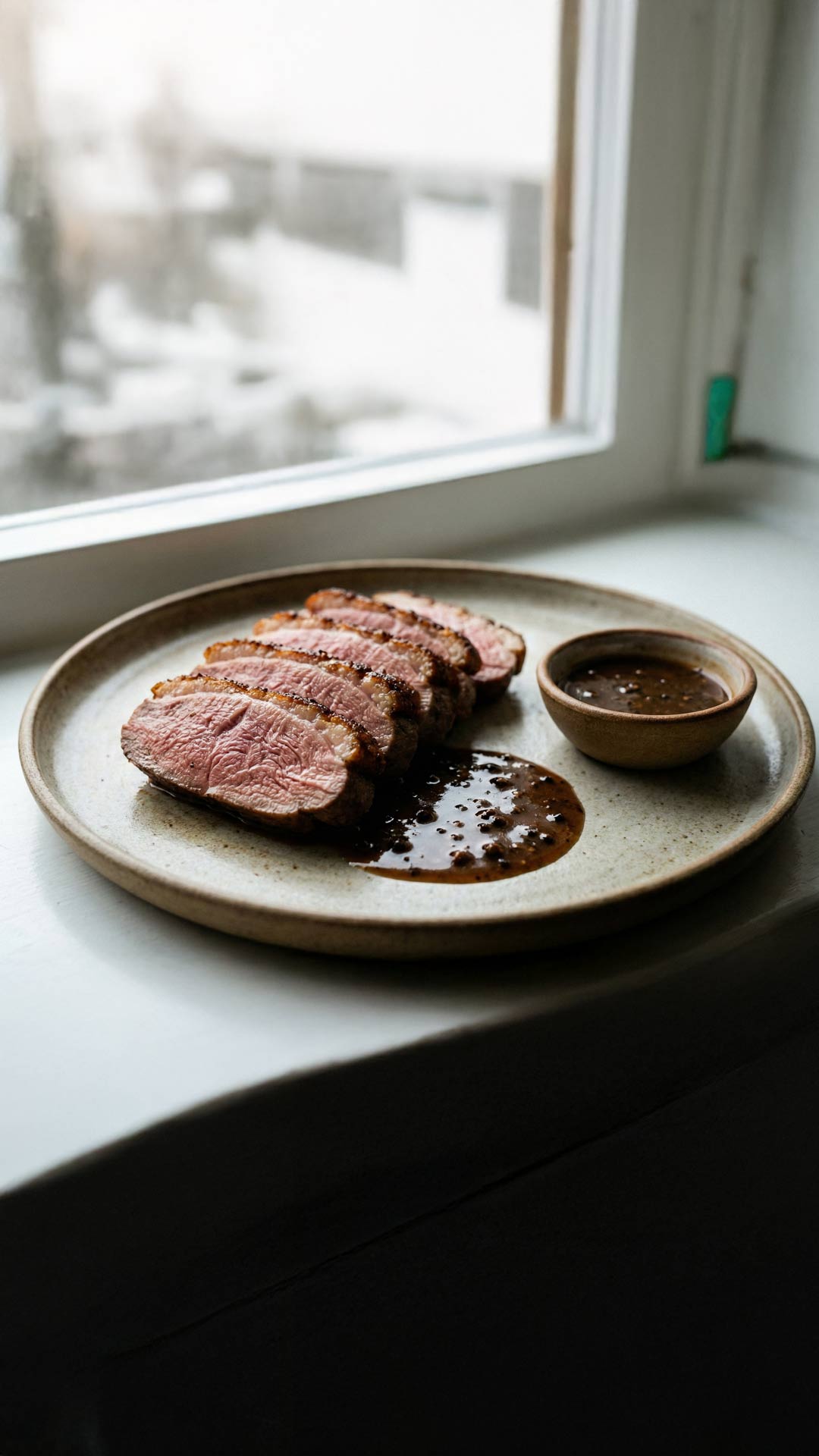 Magret de canard sauce au poivre mobile