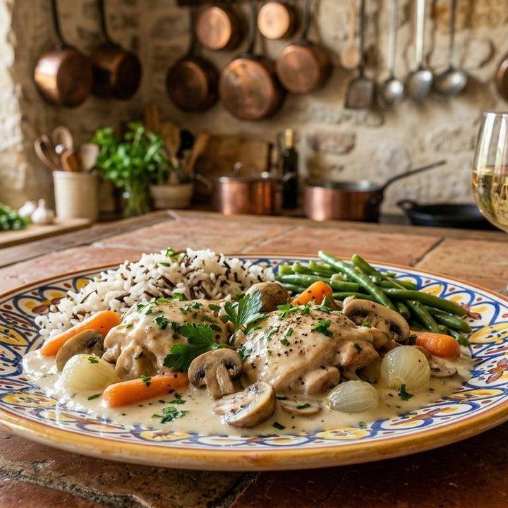 Blanquette de poulet à la crème et champignons de Paris