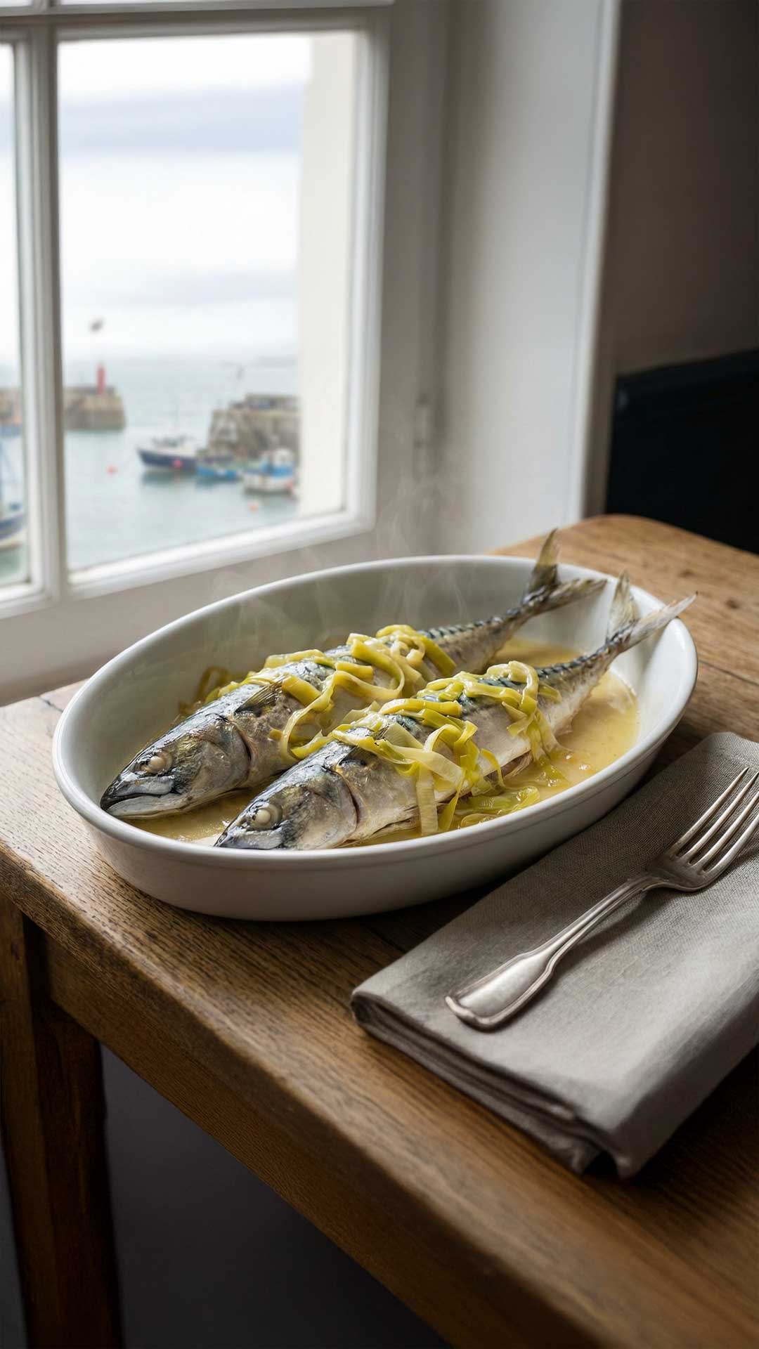 Maquereaux au vin blanc et poireaux mobile