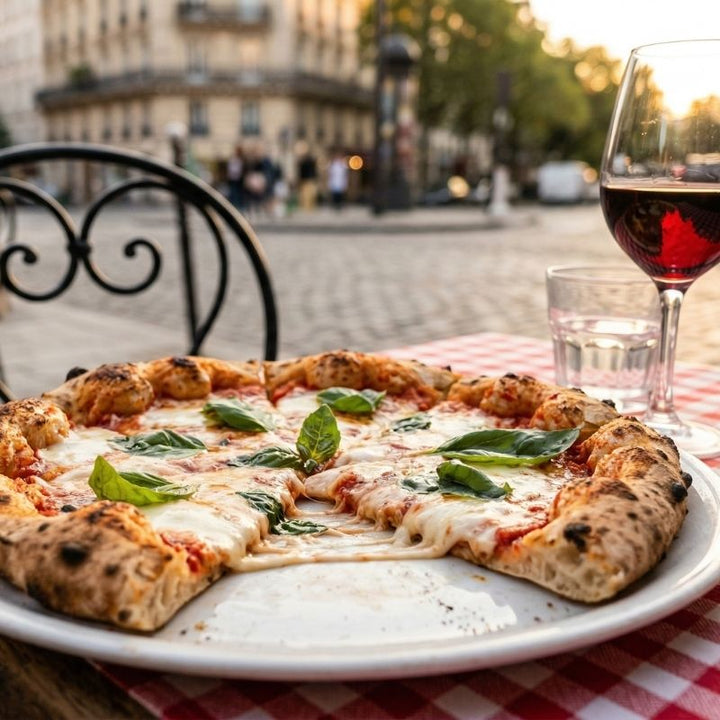 Pizza margherita à la mozzarella fondante et basilic frais