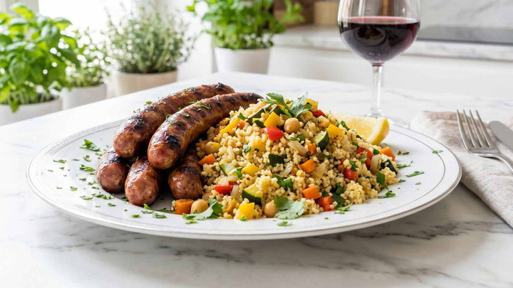 Merguez grillées et semoule aux légumes