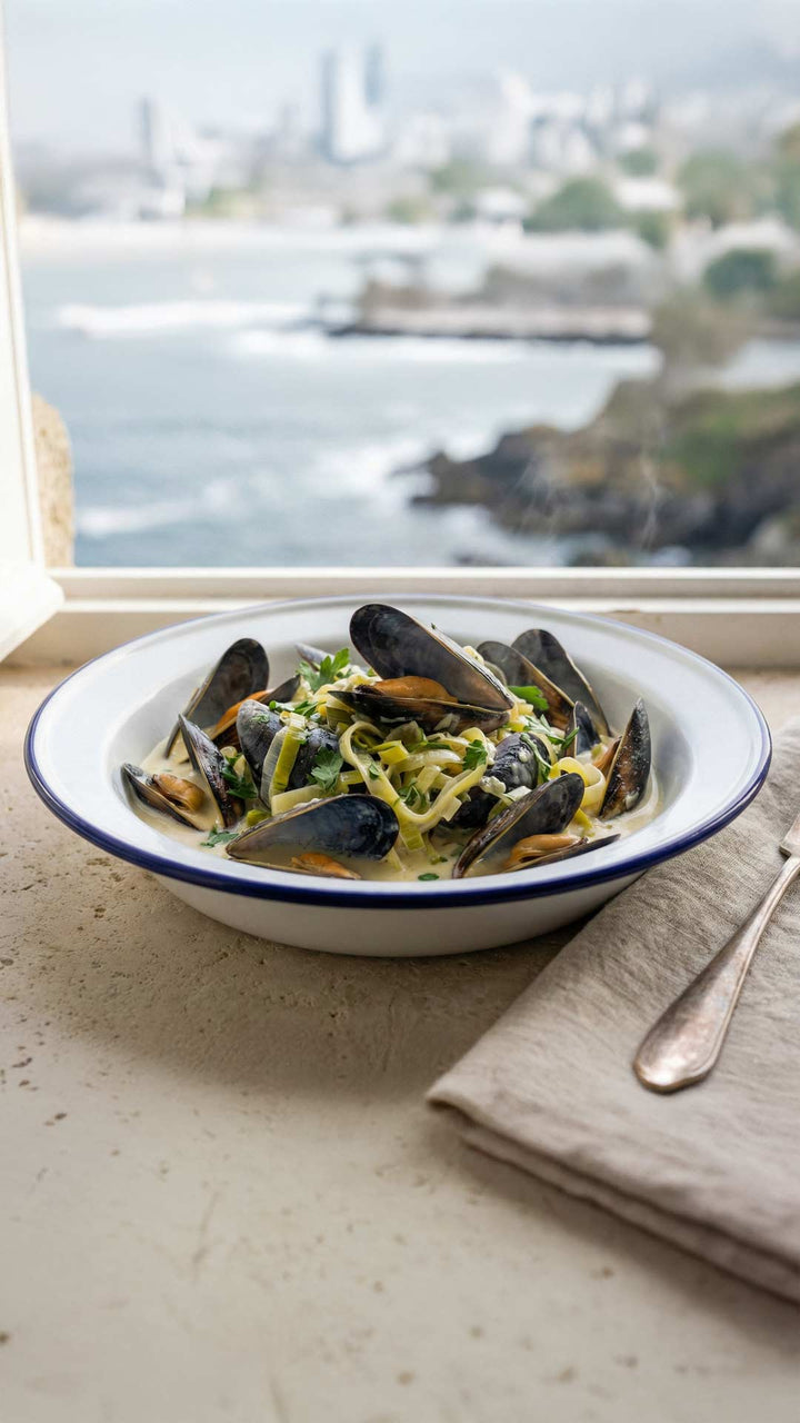 Recette de moules crémeuses aux poireaux et au vin blanc