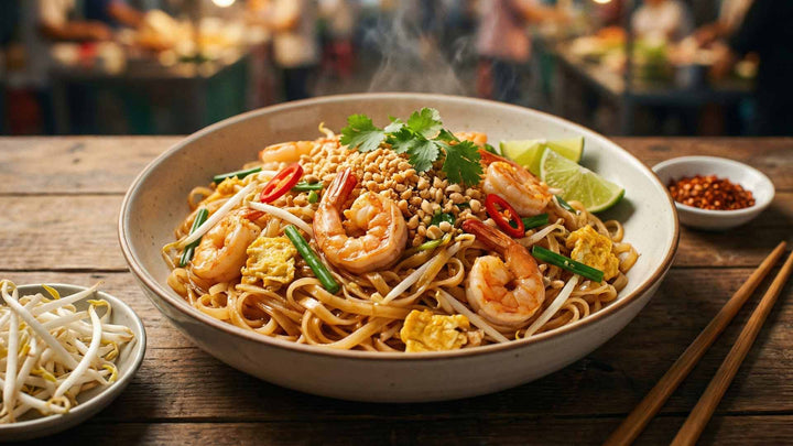 Pad thaï aux crevettes et cacahuètes