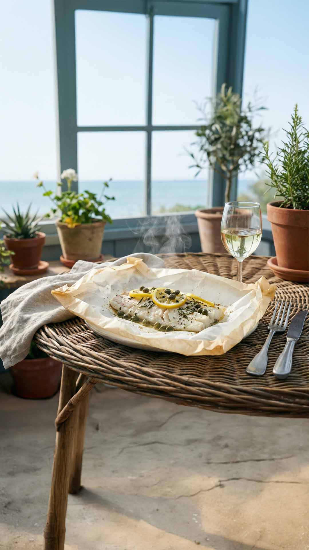 Papillote de lieu aux câpres et vin blanc mobile
