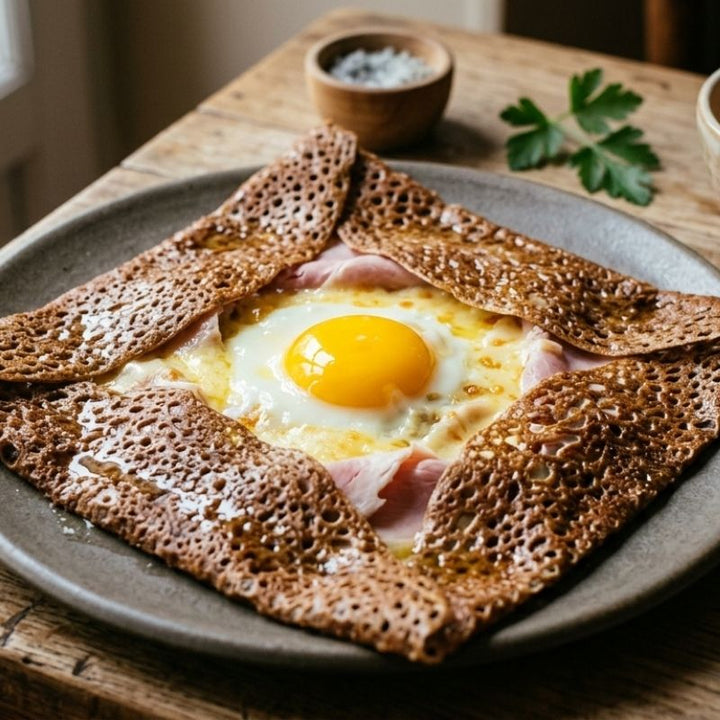 Galette bretonne complète au sarrasin, jambon et œuf