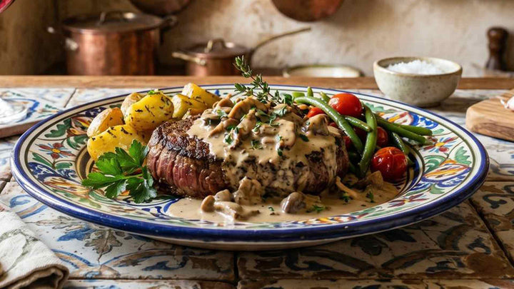 Pavé de bœuf, sauce crémée aux cèpes