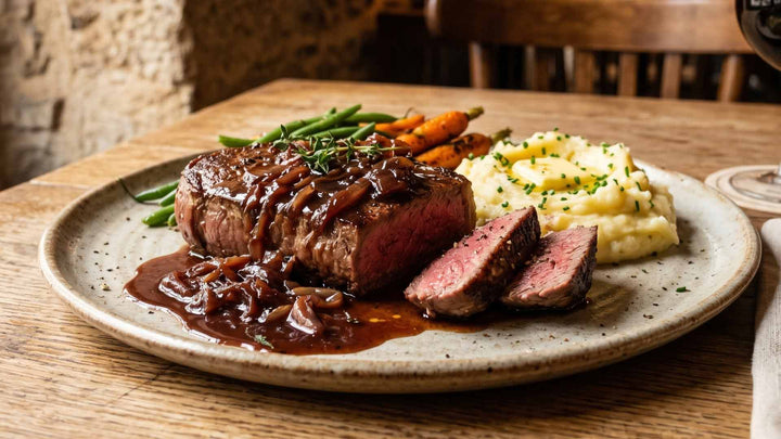 Pavé de bœuf, sauce aux échalotes confites