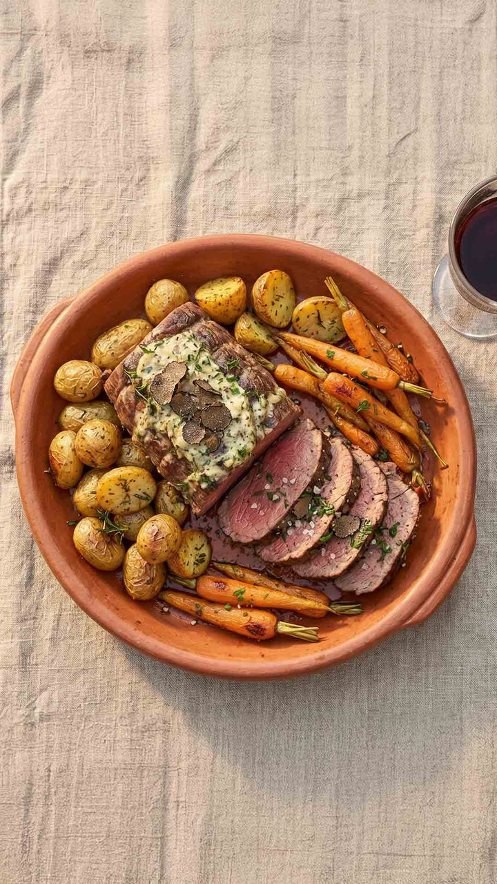 Pièce de bœuf rôtie au beurre de truffe