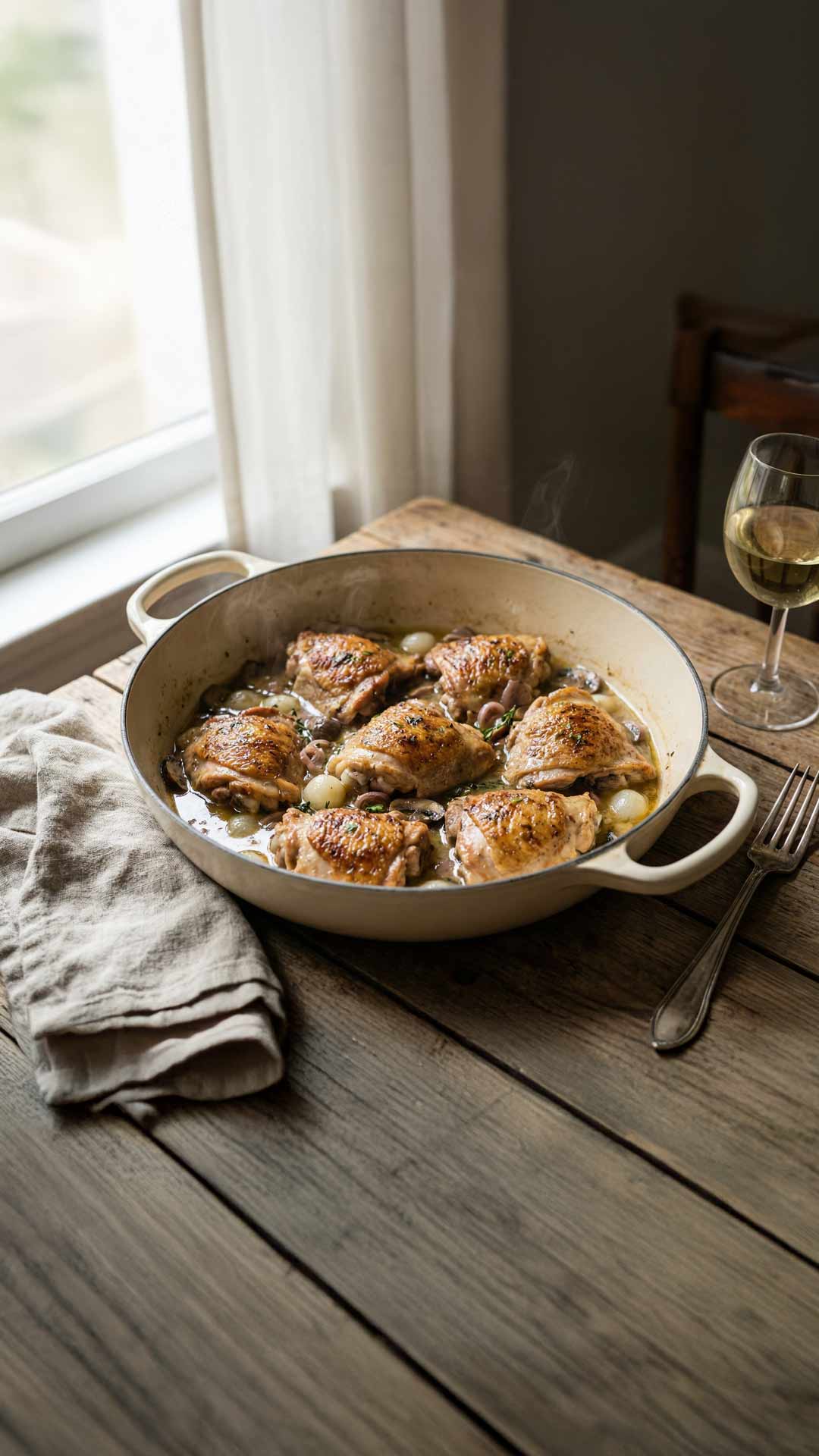 Poulet au vin blanc en cocotte mobile