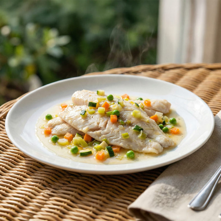 Recette de filets de merlan aux petits légumes et au vin blanc