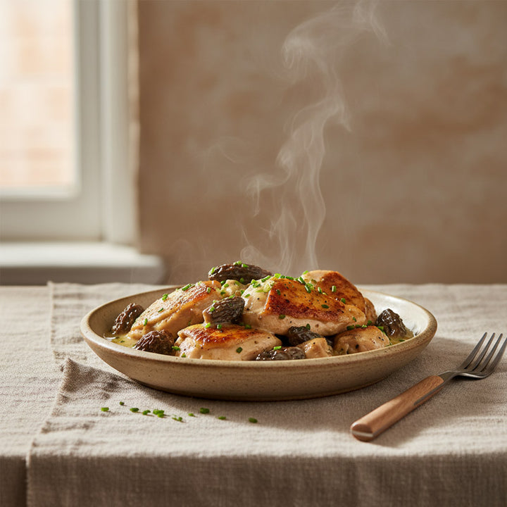 Poulet aux morilles et au vin blanc