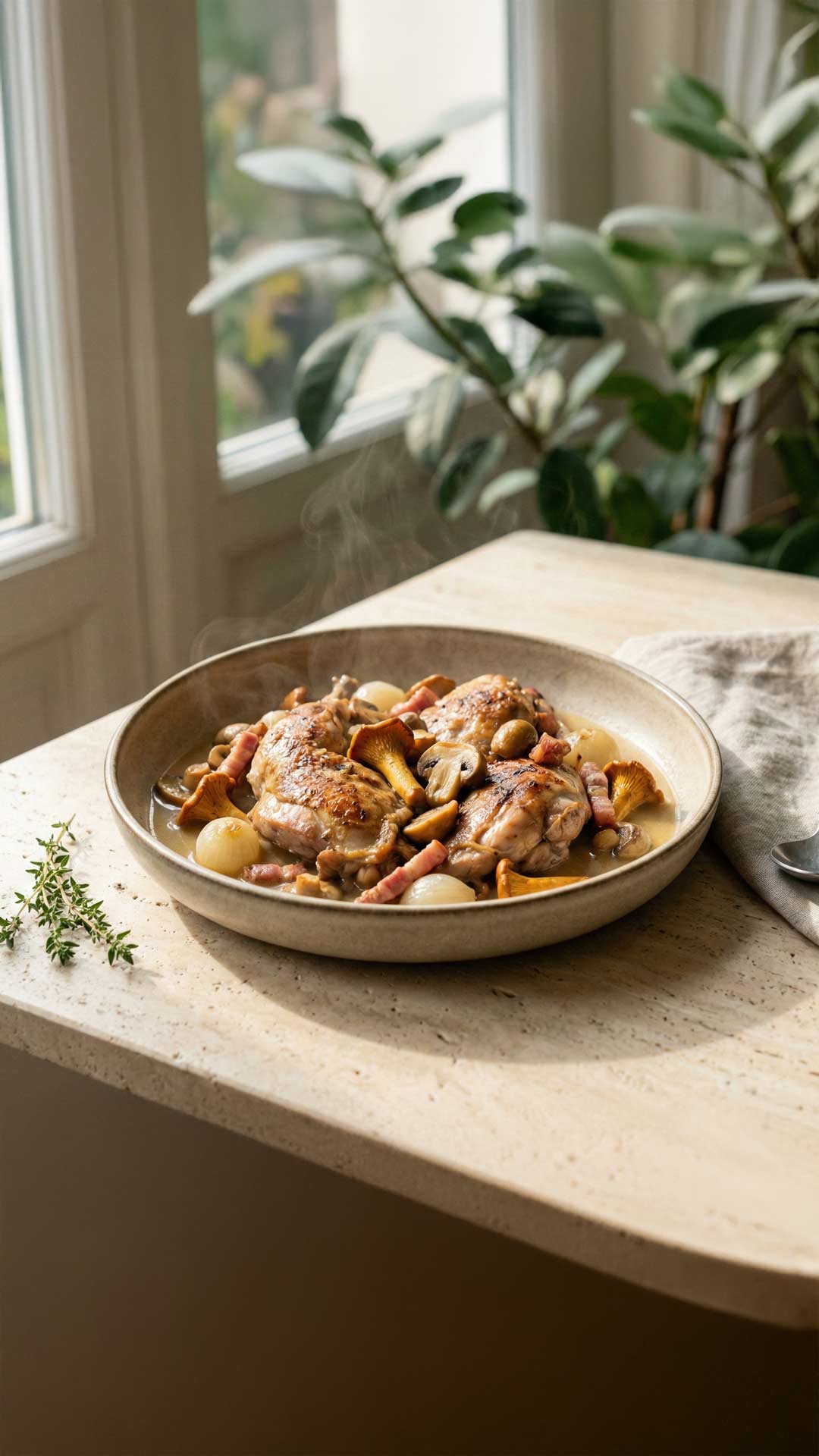 Recette lapin champignons lardons vin blanc mobile