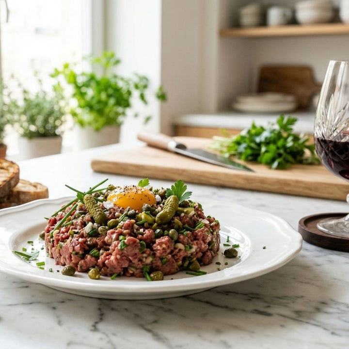 Tartare de bœuf classique aux câpres et cornichons