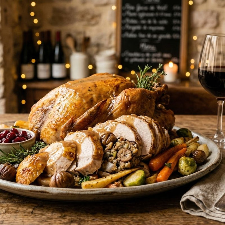 Dinde farcie de Noël aux marrons et herbes