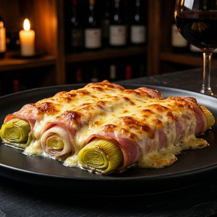 Gratin de poireaux au jambon et crème fraîche
