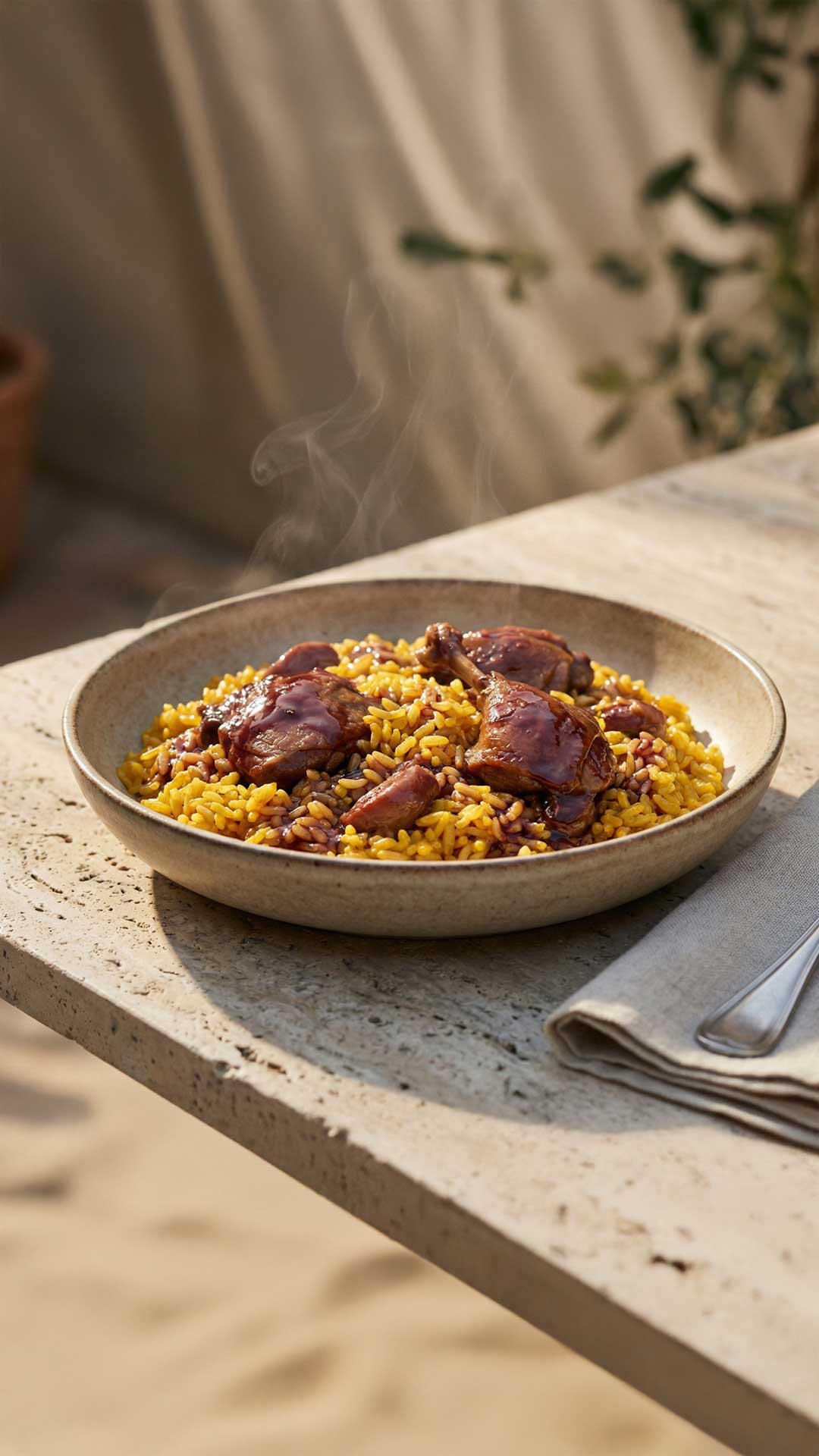 Riz au canard et vin rouge mobile