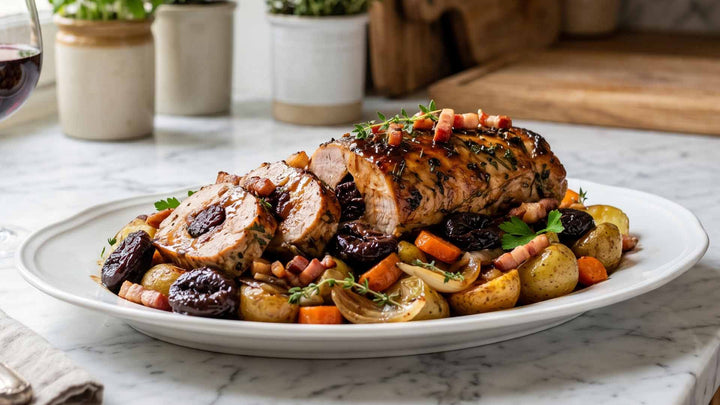 Rôti de porc aux pruneaux et lardons