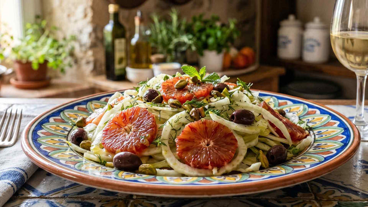 Salade de fenouil, orange sanguine et olives taggiasche