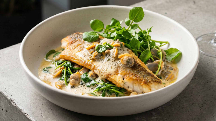 Sandre meunière au beurre de coquillages et cresson