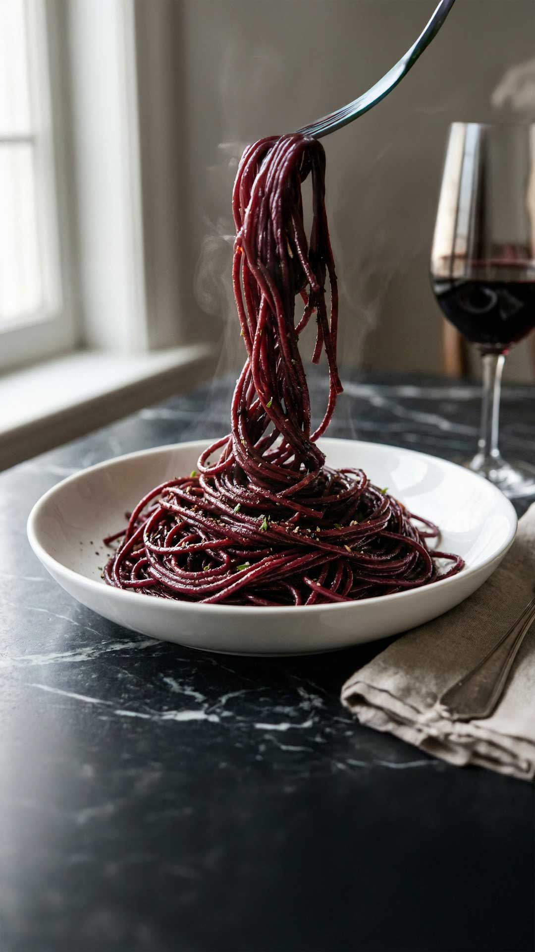 Spaghetti au vin rouge mobile