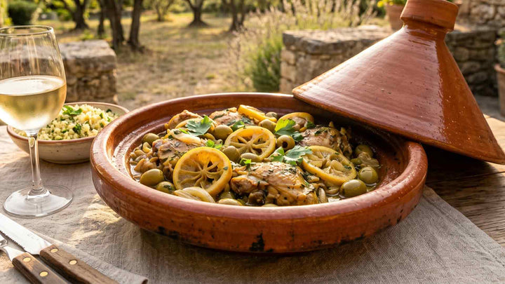 Tajine de poulet au citron confit et olives