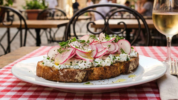 Tartine de chèvre frais aux herbes et radis