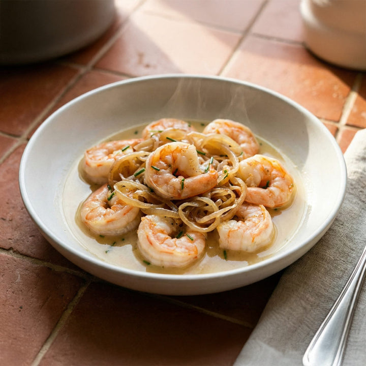 Crevettes aux échalotes et vin blanc