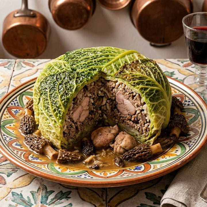 Chou vert farci aux ris de veau et morilles