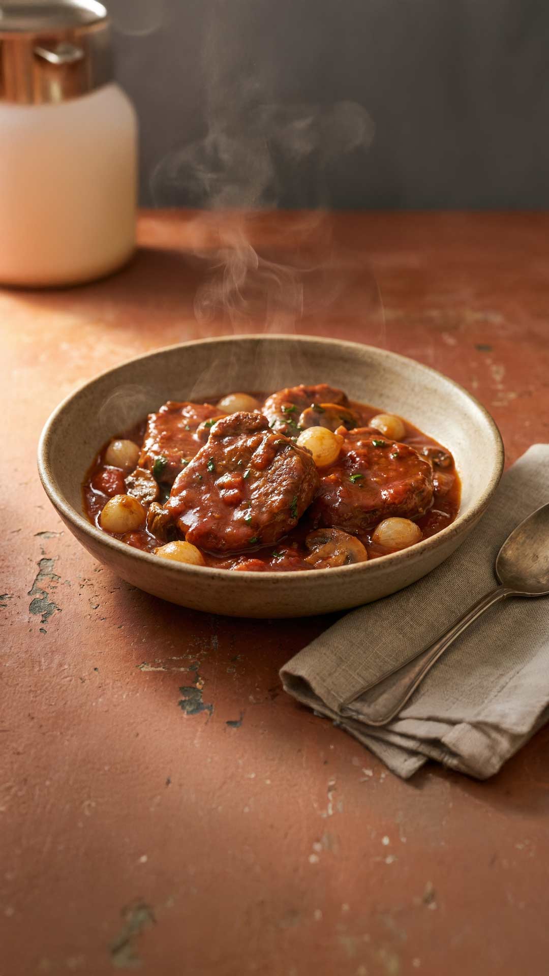 Veau à la sauce au vin et à la tomate mobile