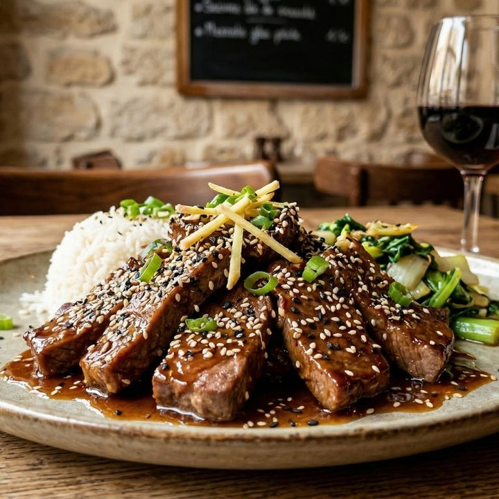 Bœuf teriyaki glacé au sésame et gingembre