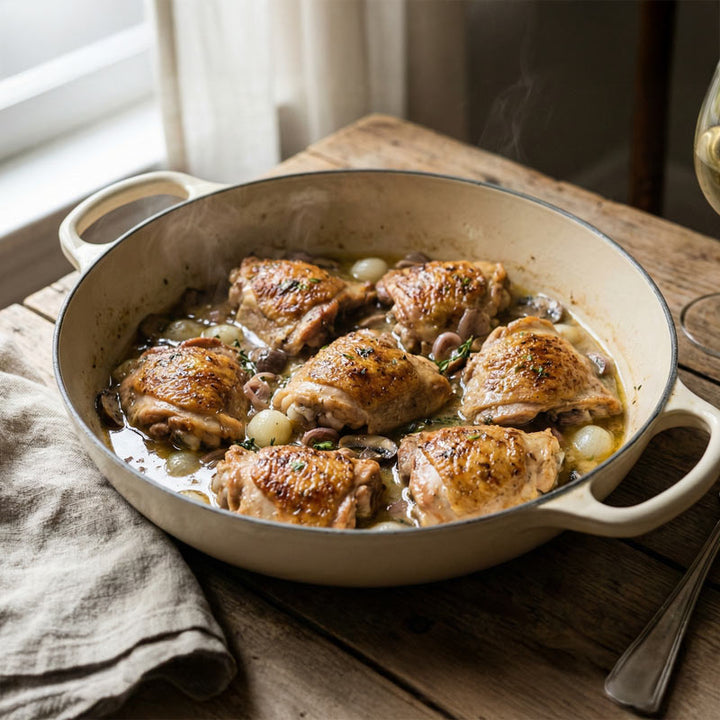 Poulet au vin blanc en cocotte