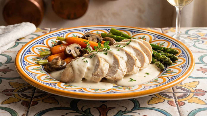Volaille pochée, sauce suprême