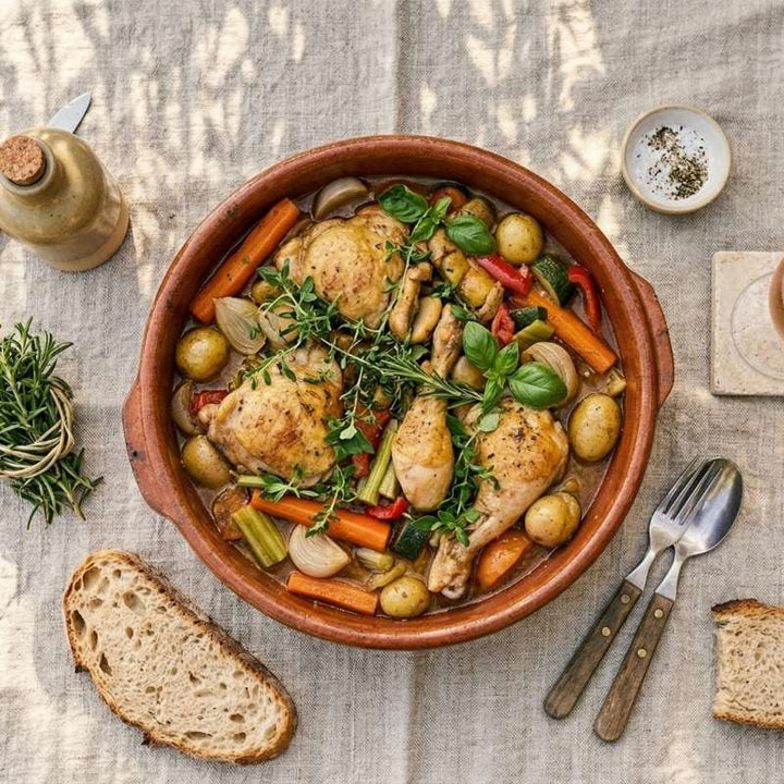 Poulet cocotte aux légumes fondants et herbes fraîches