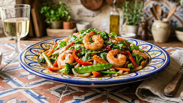 Wok de crevettes aux légumes croquants et coriandre