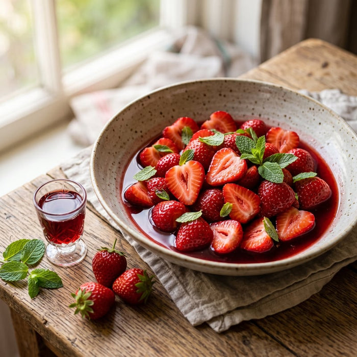 Sur des fraises fraîches
