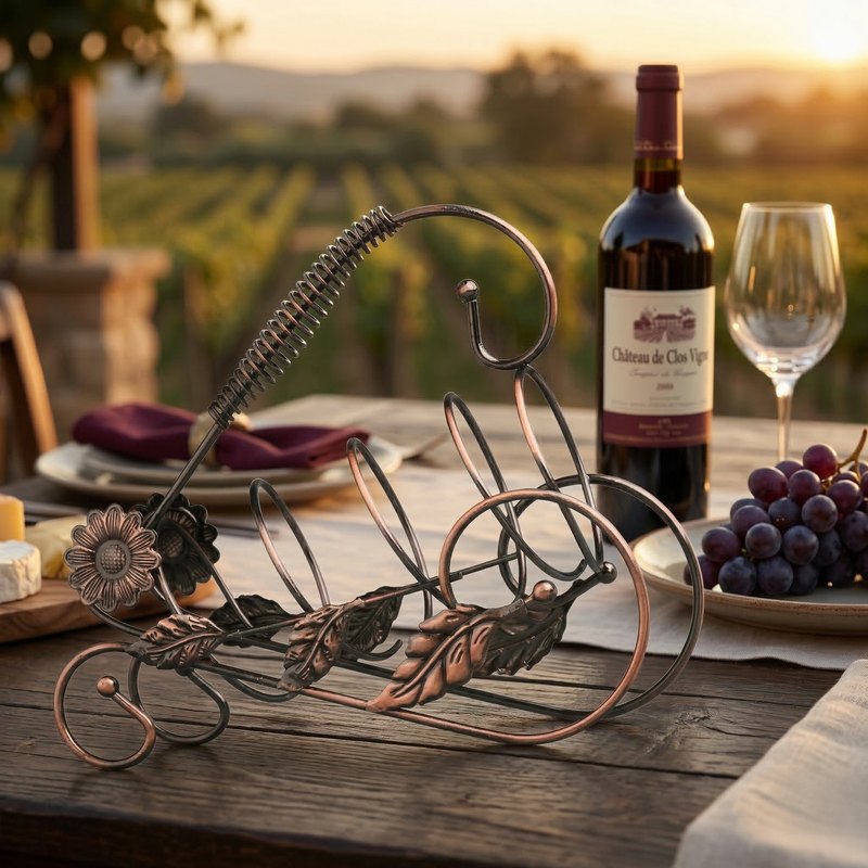 Porte bouteille de vin en fer forge décor