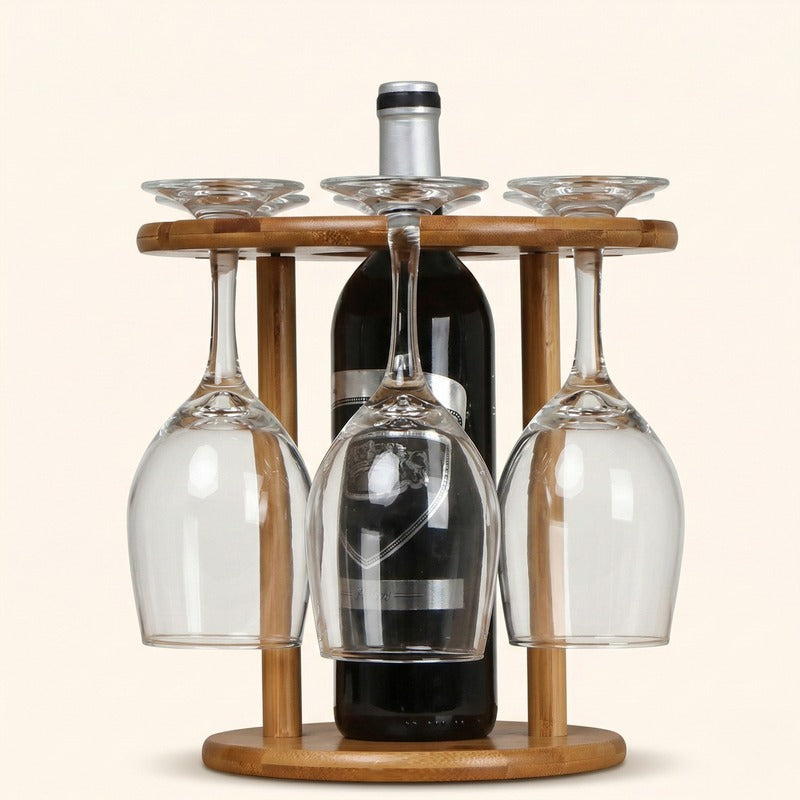 Porte bouteille et verre en bois décor Image